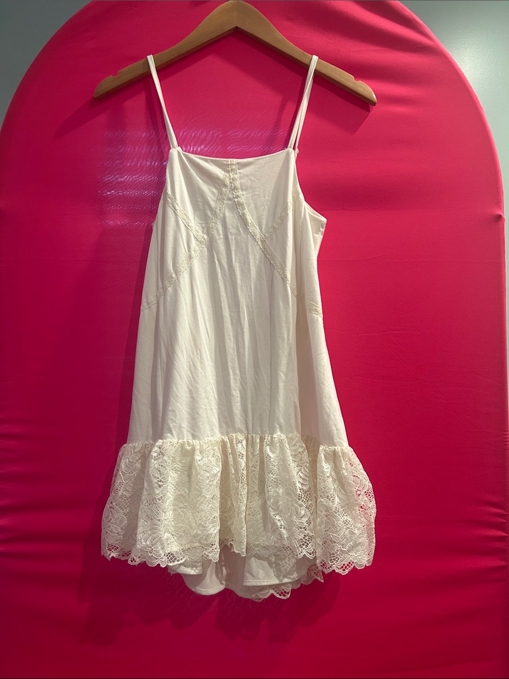 Cream Lace-Trim Kids Slip Dress with Ruffle Hem - Unbranded